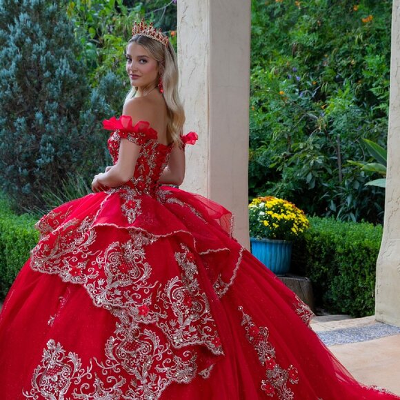 New Formal Quinceanera Gown w/ Floral Applique Details & Beads Embroidery GL3528 - Picture 10 of 15